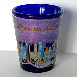 Houston Texas Cobalt Blue Shot Glass Collectible Barware Souvenir Drinkware‎